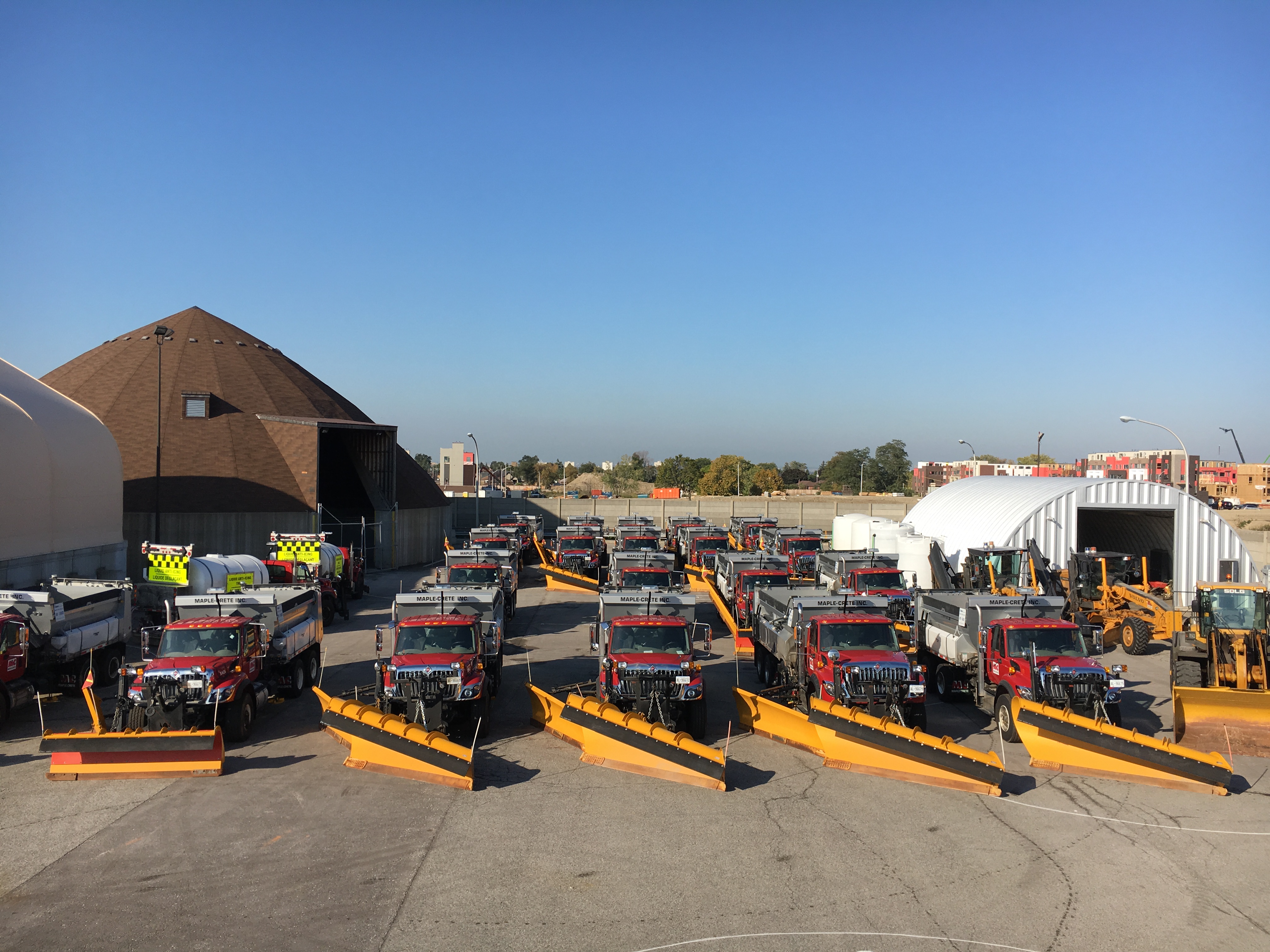 Maple-Crete plow truck fleet lined up and ready